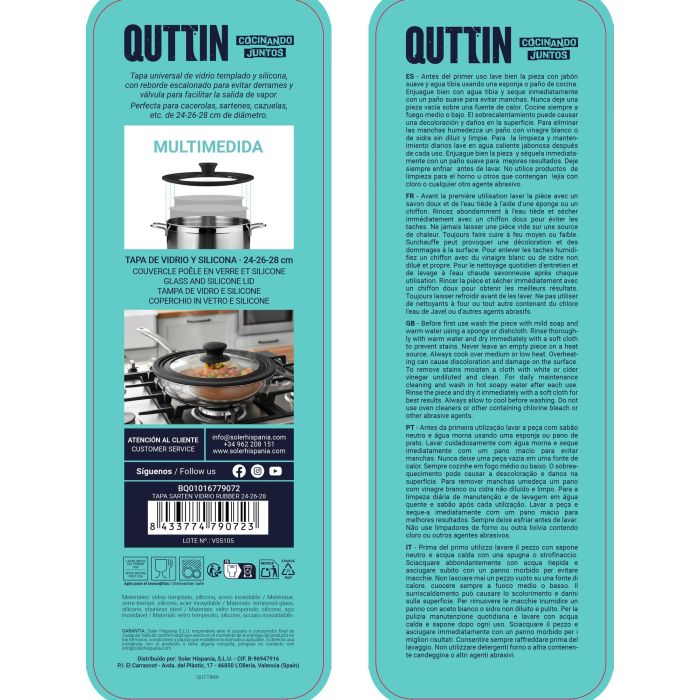 Quttin Tapa para Sartén de Vidrio Rubber 24 cm, 26 cm, 28 cm 9