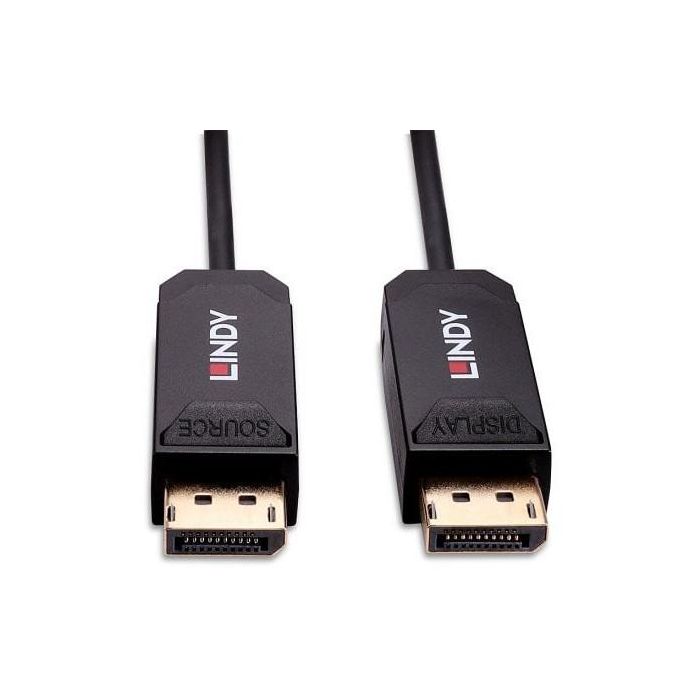 LINDY 38525 Cable de Fibra Óptica Híbrido DisplayPort 2.0 UHBR10 de 50m para Resolución 7680x4320 2
