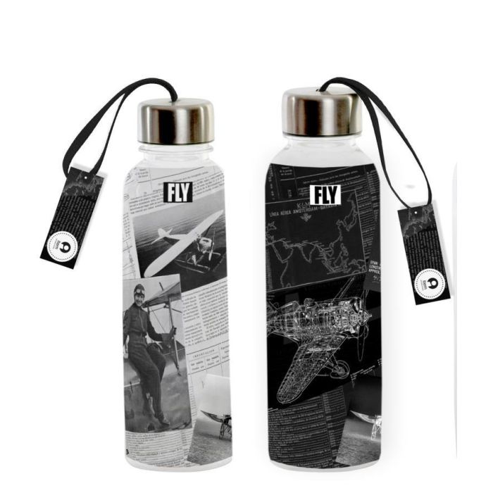 DKD Home Decor Botella Vintage 550ml Borosilicato e Inox, Cierre Hermético, Apto Lavavajillas/Microondas, Negro Blanco, Pack 6 Unidades