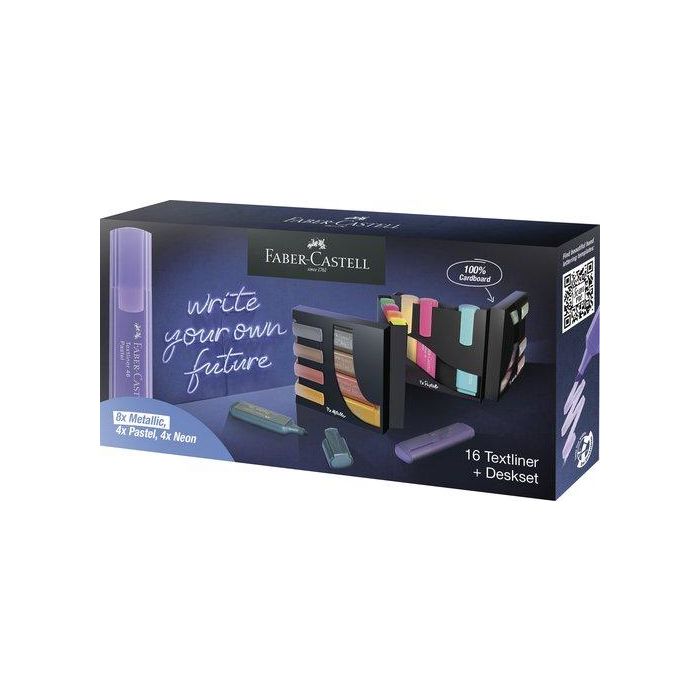 Faber-Castell Rotuladores Fluorescentes Textliner 46, Set de 16 Unidades Colores Surtidos (Metálicos, Neón, Pastel) Trazos 1-5 mm