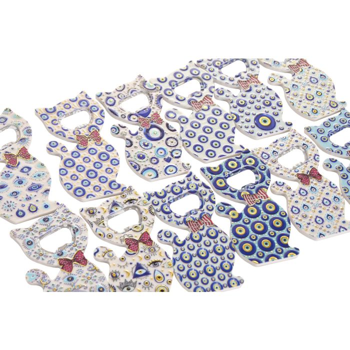 DKD Home Decor Imán Gato Azul Blanco Resina Metal 1 x 10 x 5.5 cm (72 Unidades)