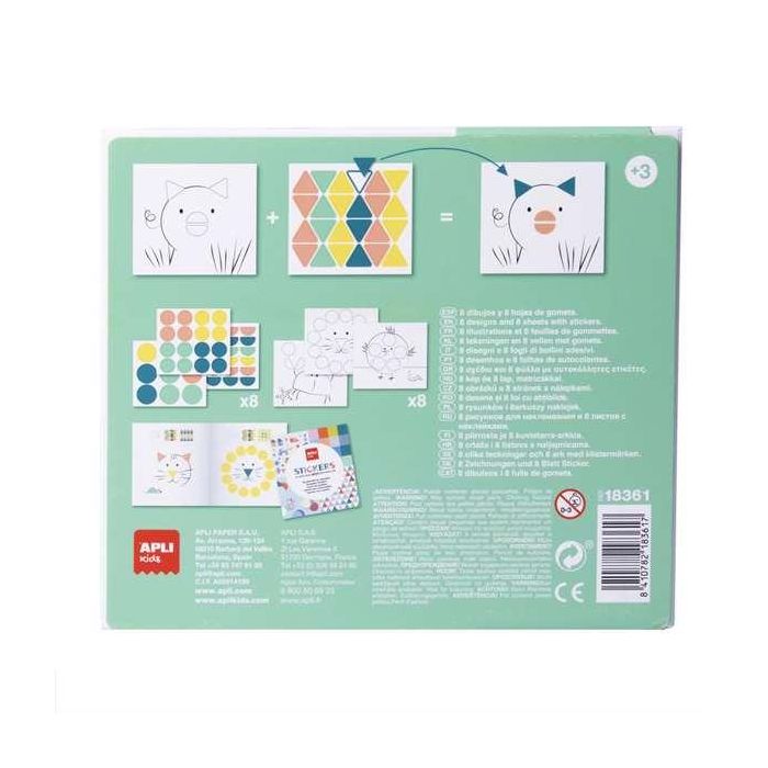 Apli Juego de Pegatinas Gomets Geométricos Animales con Libro Guía para Niños a Partir de 3 Años 1 Apli Juego de Pegatinas Gomets Geométricos Animales con Libro Guía para Niños a Partir de 3 Años 1