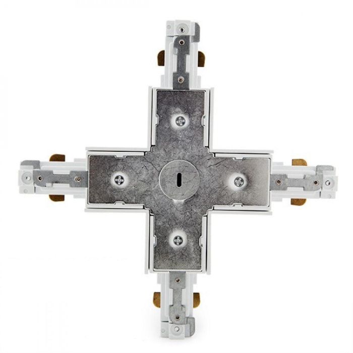 Conector X para Carril Bifásico Focos de LEDs Blanco 1 Conector X para Carril Bifásico Focos de LEDs Blanco 1
