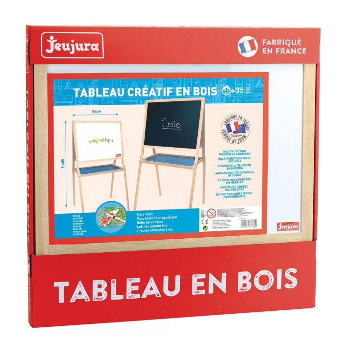 Jeujura Mesa Pizarra Creativa de Madera Doble Cara Magnética para Tiza y Marcador 105 cm Alto Bandeja y Patas Extraíbles Niños 2