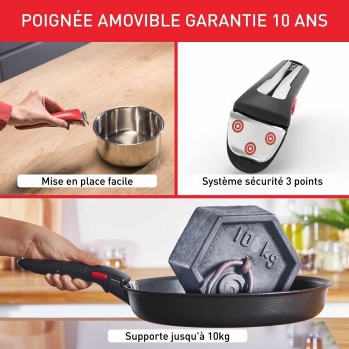 TEFAL INGENIO Sartenes Easy Plus 24/28cm + mango, No Inducción, Antiadherente, Apto para lavavajillas, Hecho en Francia L1509202 1