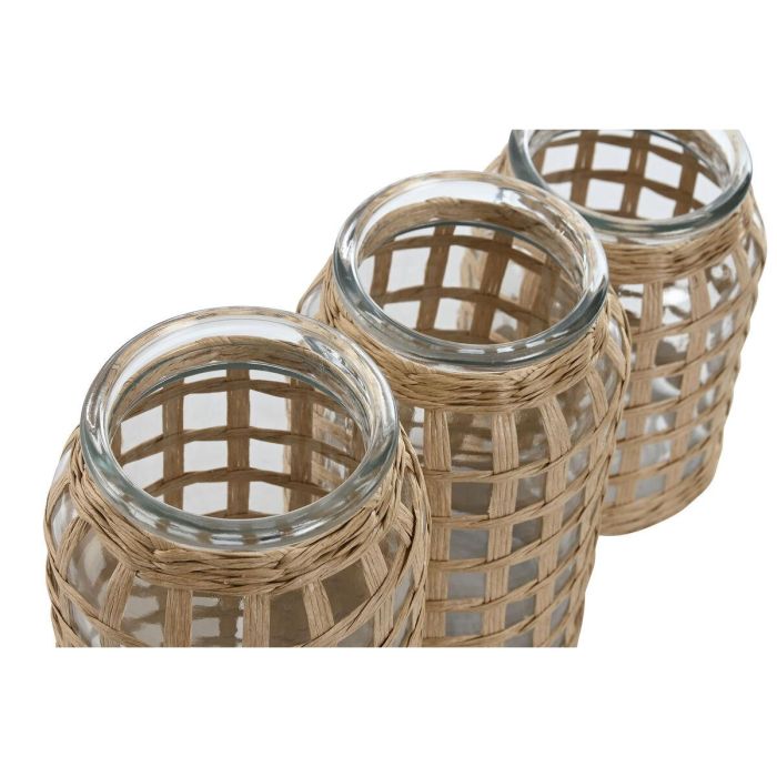 DKD Home Decor Jarrón Balinés de Cristal y Fibra Natural 11x11x21 cm Set de 3 Piezas 2 DKD Home Decor Jarrón Balinés de Cristal y Fibra Natural 11x11x21 cm Set de 3 Piezas 2