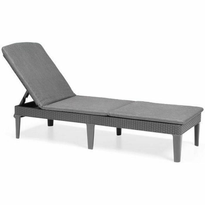 ALLIBERT by KETER Tumbona Jaipur 4 Posiciones de Resina Imitación Ratán Tejido Gris Oscuro con Cojín 187x58x29 cm