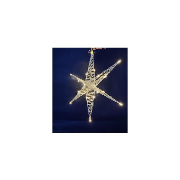 DKD Home Decor Decoración Luminosa de Navidad Moderna Estrella LED Blanco, Metal, 13x30x30 cm, 2 Unidades, para 3 Pilas AA