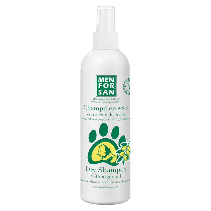 Men For San Champú en Seco para Gatos y Gatitos con Aceite de Argán y Aloe Vera. Limpia, Nutre y Brillo. Vegano, pH Neutro 250ml