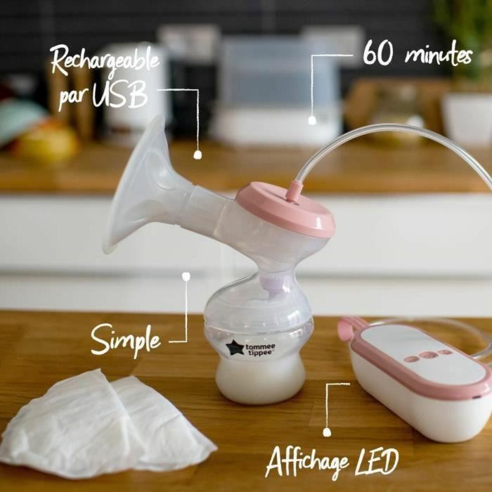 Tommee Tippee TOM5010415236913 Bomba de leche eléctrica personal, recargable USB, silenciosa, transportable, con botella incluida 1