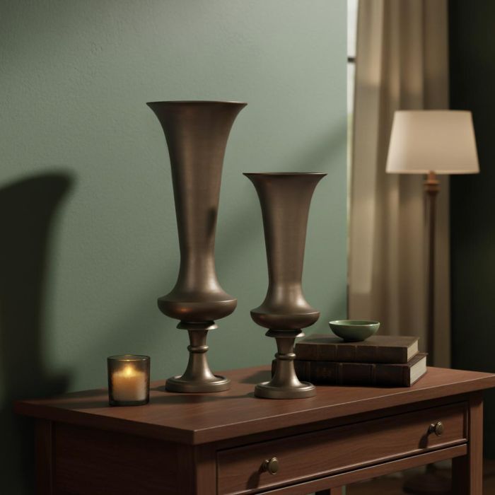 Giner y Colomer - Lote de 2 Jarrones Aluminio Bronce Envejecido 80x20cm y 62x25cm 3