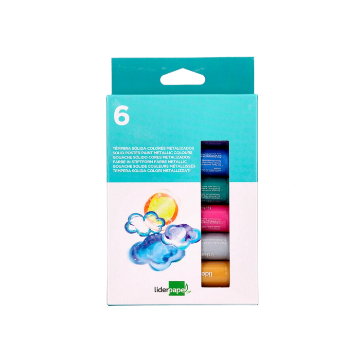 Liderpapel Tempera Sólida en Barra Escolar 10 gr Caja 6 Colores Surtidos Metalizados 1