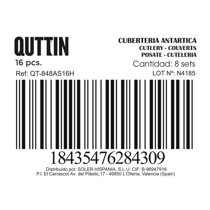 Cubertería 16 Piezas Quttin Antartica - Inde (8 Unidades) 1 Cubertería 16 Piezas Quttin Antartica - Inde (8 Unidades) 1