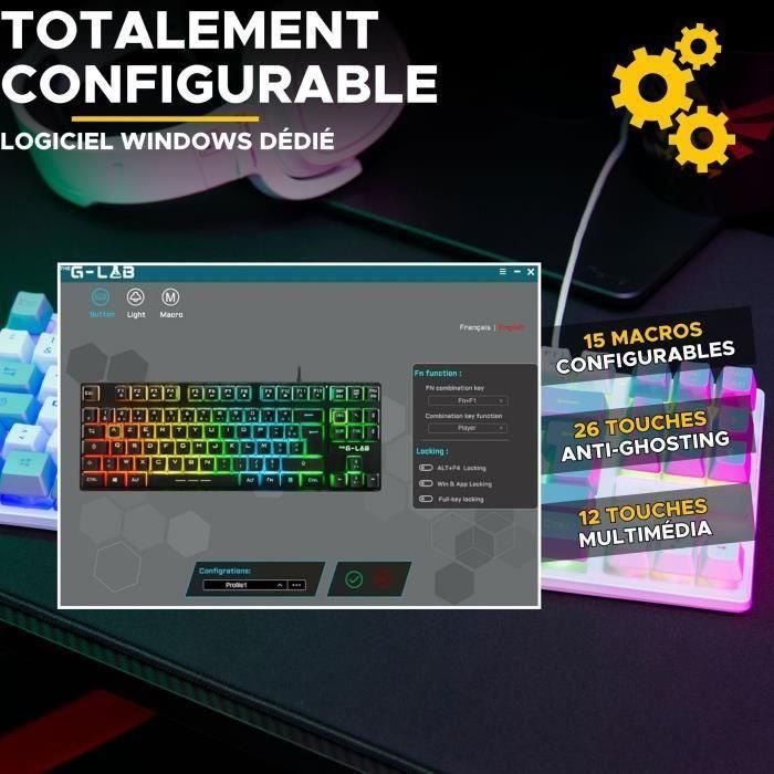 Teclado para juegos - The G-Lab - KEYZ CAESIUM - RGB - Blanco y gris - TKL 4 Teclado para juegos - The G-Lab - KEYZ CAESIUM - RGB - Blanco y gris - TKL 4