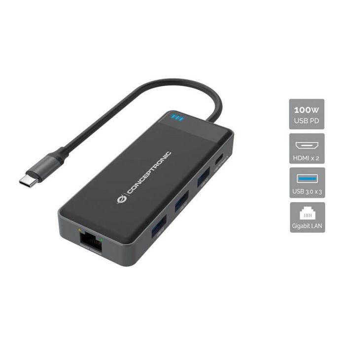 Conceptronic DONN14G Adaptador USB-C Multipuerto 7 en 1 a HDMI 4K, USB-C PD 100W, USB 3.0, GbE 0 Conceptronic DONN14G Adaptador USB-C Multipuerto 7 en 1 a HDMI 4K, USB-C PD 100W, USB 3.0, GbE 0