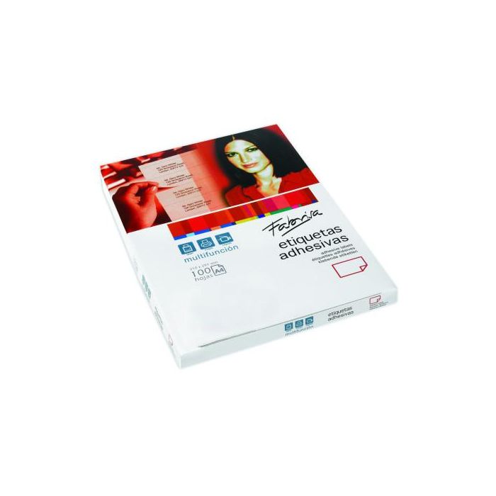 FABRISA 15312 Caja 100 Hojas Etiquetas Adhesivas Blancas 105x35mm Rectas para Láser, Inkjet y Copiadoras 1