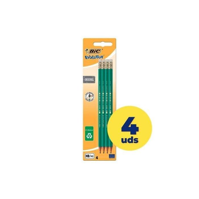 Lápices de Grafito con Goma Bic Evolution 8902753/ HB/ 4 unidades 0 Lápices de Grafito con Goma Bic Evolution 8902753/ HB/ 4 unidades 0