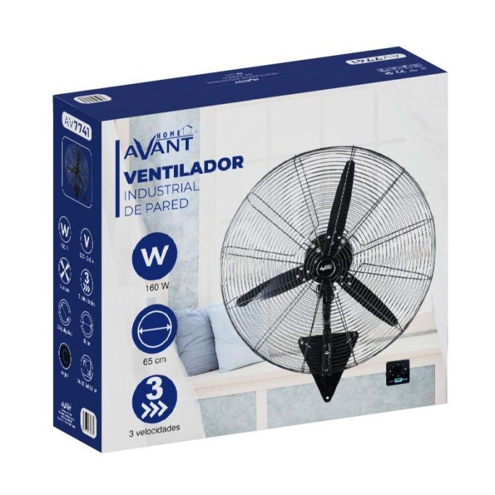 AVANT Ventilador Industrial de Pared, 65 cm de Diámetro, 180 W, para Talleres y Garajes, Ventilador de Alta Potencia para Pared, 65 cm, 180W