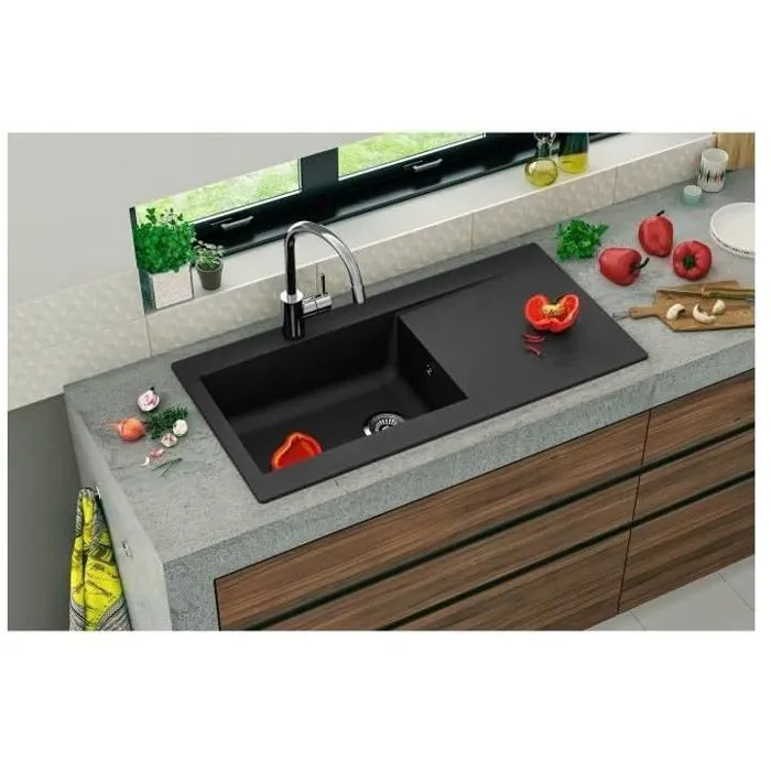 Stradour Fregadero Lierra 1000x500mm 1 Cubeta Grande Empotrado Negro Fabricación Francesa 1