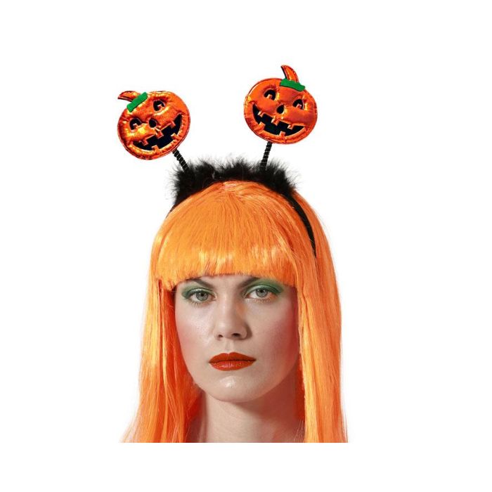 Diadora Diadema Naranja Con Calabazas Y Antenitas Para Halloween