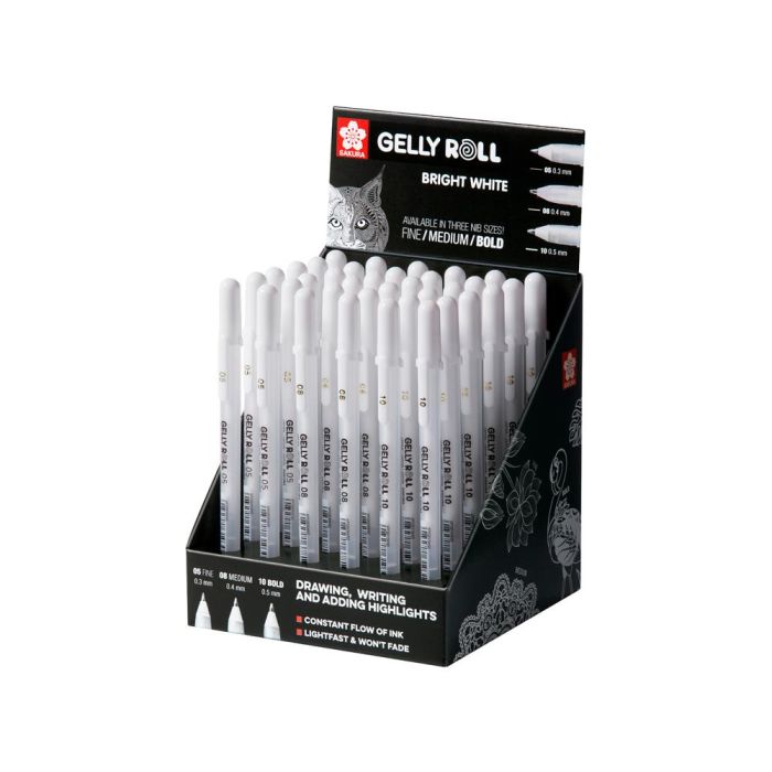 Sakura Gelly Roll Rotuladores Gel Blanco Expositor 36 Unidades Surtidas 0.5mm, 0.8mm, 1.0mm Tinta Opaca para Ilustraciones y Manualidades Sakura Gelly Roll Rotuladores Gel Blanco Expositor 36 Unidades Surtidas 0.5mm, 0.8mm, 1.0mm Tinta Opaca para Ilustraciones y Manualidades