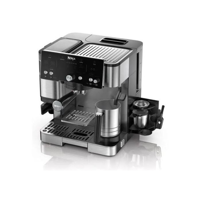 Ninja ES501EU Máquina Espresso Automática con Molinillo Integrado y Espumador de Leche, Depósito 2L, Café en Granos, Negro/Acero Inoxidable 1