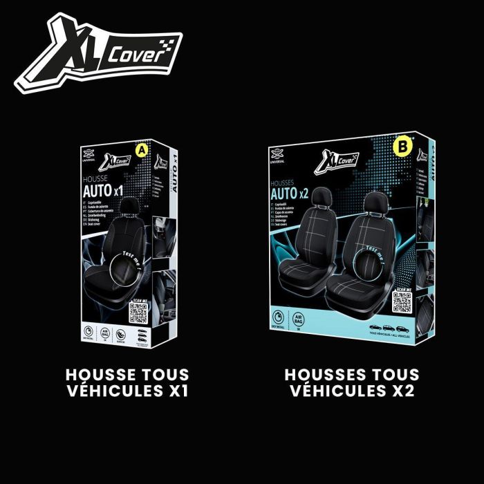 Juego de 2 fundas para asientos delanteros de coche - XLCOVER - Compatibles con airbags - Negras - Fundas para asientos y reposacabezas 2