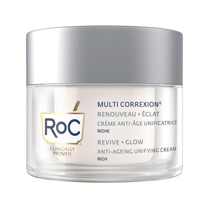 Roc REVIVE + GLOW Crema Unificadora Antiarrugas y Antiedad, Tratamiento Facial Hidratante con Vitamina C y Hexyl-R, 50 ml