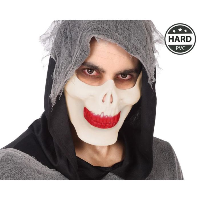 Máscara Calavera Blanca Diseño Sarcástico Hombre Esqueleto Sonrisa Marcada Capucha Negra Halloween Terror