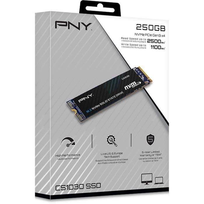 PNY M280CS1030-250-RB Unidad SSD Interna M.2 NVMe PCIe Gen3 CS1030 250 GB, 2500 MB/s Lectura, 1900 MB/s Escritura 2