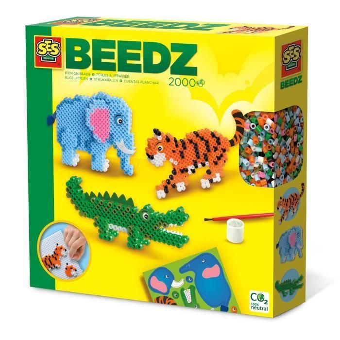 SES CREATIVE AAAAR50280 Cuentas termoadhesivas Animales de safari para crear elefante, tigre o cocodrilo en 3D