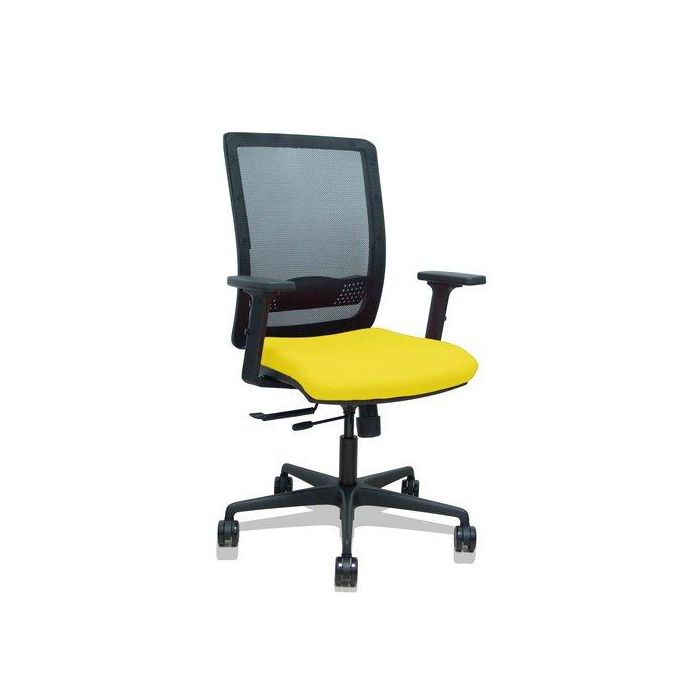 Silla Piqueras Y Crespo Haches Brazos 2D Regulables Mecanismo Sincro Con Traslack Apoyo Lumbar Respaldo Malla Negra Y Asiento Tapizado Bali Amarillo