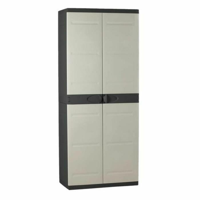 TITANIO PLASTIKEN Armario alto con 2 puertas con estantes - 70 x 44 x 176 cm - Beige y Negro - Gama TITANIO - Interior y Exterior