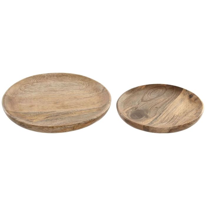 DKD Home Decor Bandeja Vaciabolsillos Softedges Urban Marron Mango Set de 2 Piezas 25 x 2.5 x 25 cm