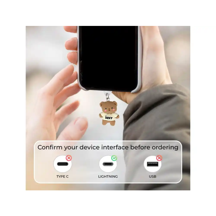 Wondee Charm Protector para Puertos USB-C/Lightning Funny Bear - Accesorio Decorativo y Protector de Polvo para Móvil 30x10x20 mm