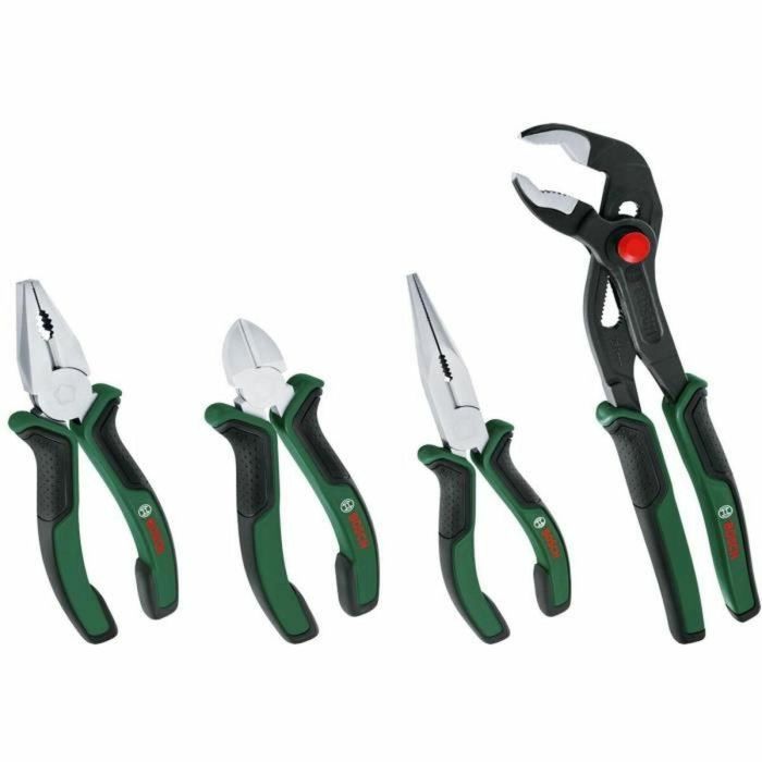 Bosch BOS4053423252255 Juego de 4 Alicates Corte Diagonal Preciso Duradero Universal Punta Larga Agarre Múltiple