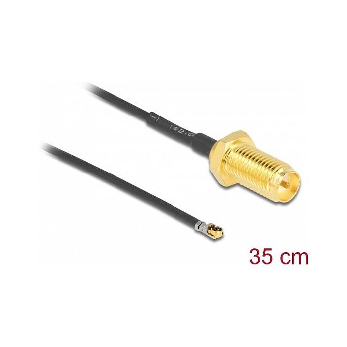 Delock Cable Antena RP-SMA Hembra a MHF 4L LK Macho, 0.35m/35cm, Negro, 1.37, Longitud Rosca 10mm 1