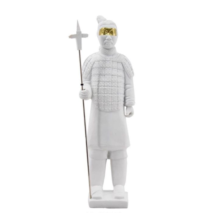 DKD Home Decor Figura Decorativa Moderno Guerrero de Resina Blanco Dorado 10x44x15 cm (4 Unidades)