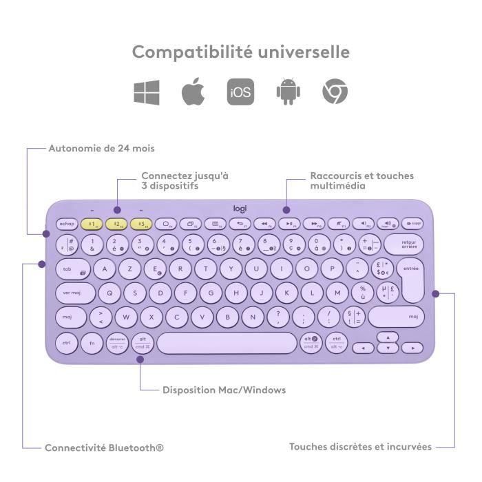 Logitech - teclado inalámbrico K380 - Lemonada de lavanda 5 Logitech - teclado inalámbrico K380 - Lemonada de lavanda 5