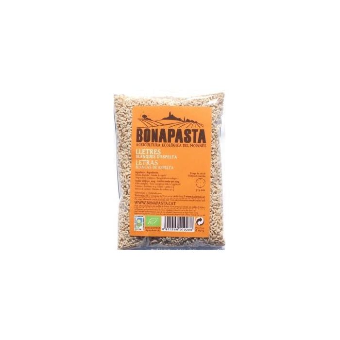 BONAPASTA Pasta Letras de Espelta Blancas Ecológicas 250g - Cocción 7-9 minutos