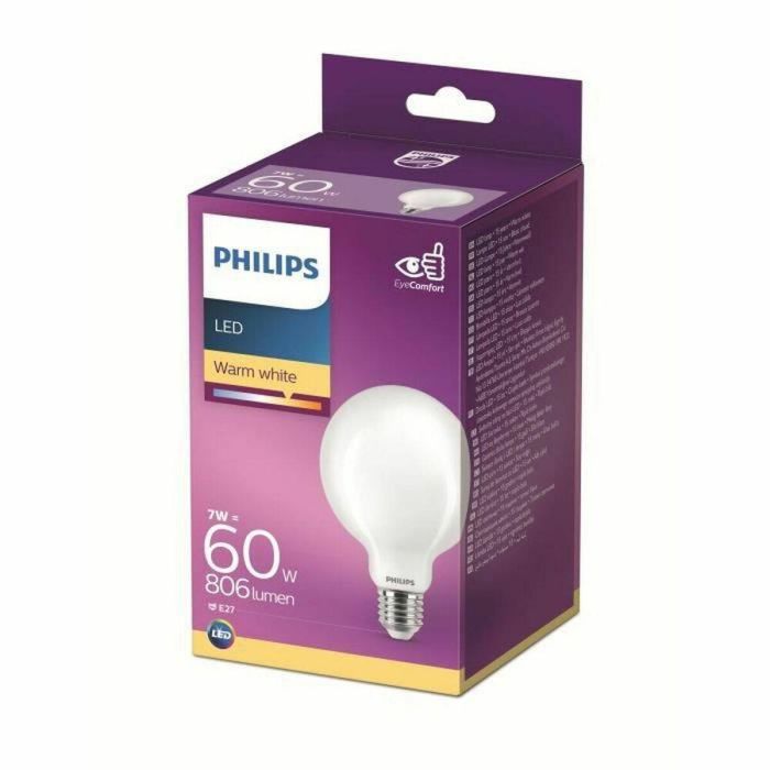 Bombilla LED Philips Equivalente 60W E27 Blanco cálido no regulable, cristal 3