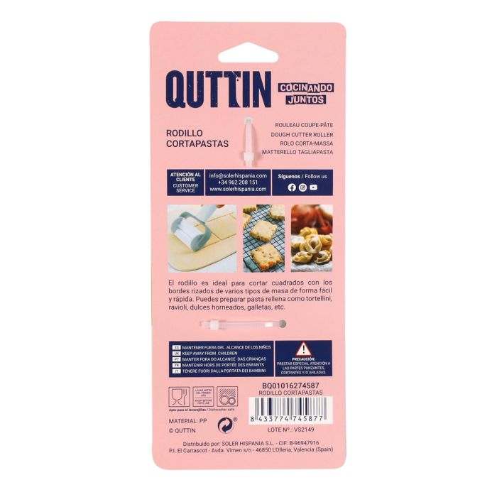 Quttin Rodillo Cortapastas Cuadrado Rizado para Repostería, 16.5 x 8.5 x 4 cm (24 Unidades)