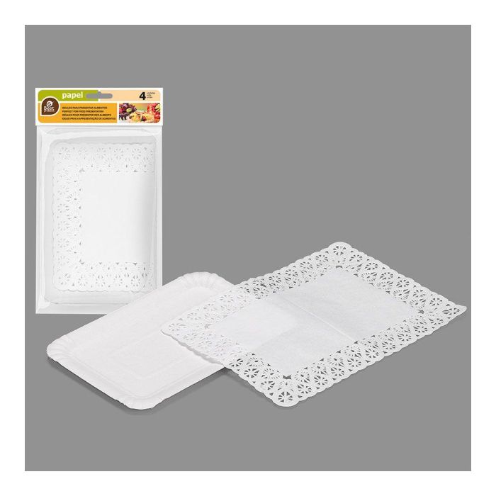 Best Products Bandeja rectangular con blonda color blanco 14 x 21 cm, 4 uds Best Products Bandeja rectangular con blonda color blanco 14 x 21 cm, 4 uds