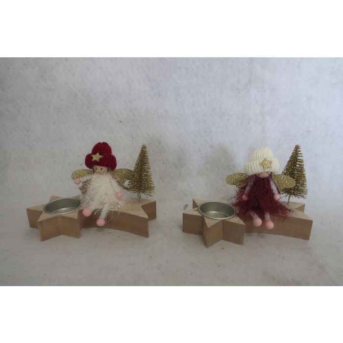 DKD Home Decor Portavela Navidad Fantasía Hada, Surtido Colores Blanco Burdeos Dorado, MDF Poliéster, 7x10x15 cm (6 Unidades)