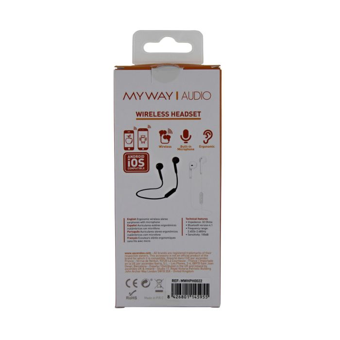 myway auriculares estéreo Bluetooth negro