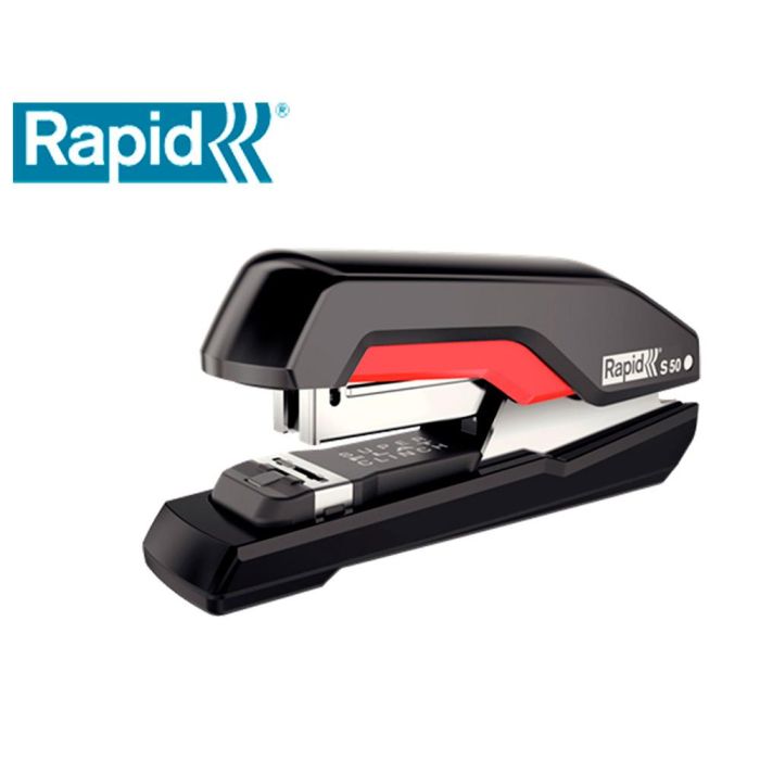 Grapadora Rapid Supreme S50 Plastico Capacidad De Grapado 50 Hojas Usa Grapas 24-6-8+ Y 26-6-8+ Color Negro-Rojo