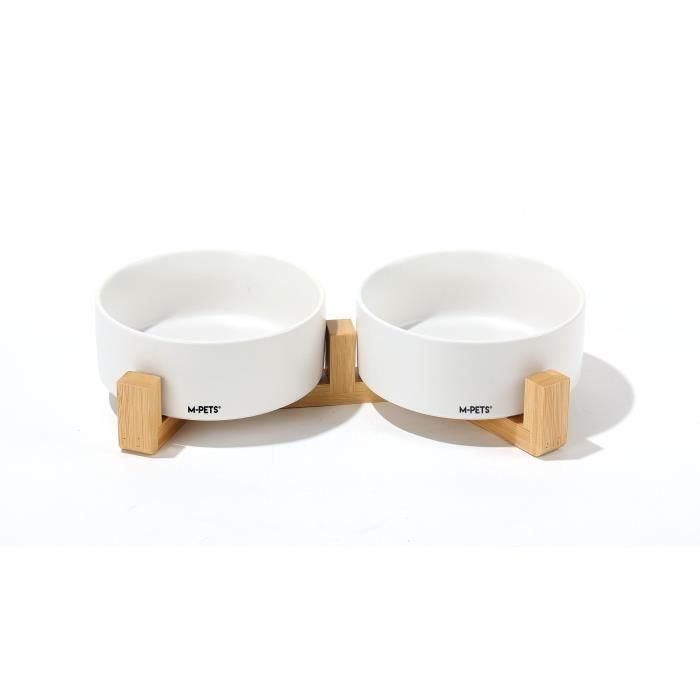 Cuencos de cerámica con soporte de bambú 2x350 ml - Mpets - OPERA - Blanco Cuencos de cerámica con soporte de bambú 2x350 ml - Mpets - OPERA - Blanco