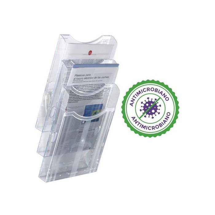 Soporte Mural De 3 Bandejas A4 Archivo 2000 Archiplay Antimicrobiano Sanitized Cristal Transp.