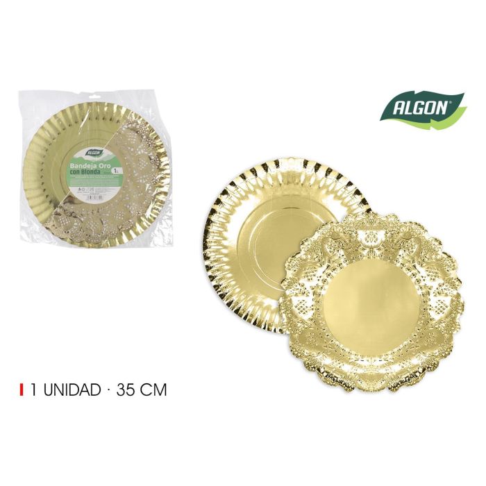 Bandeja Oro Redonda con Blonda 35 cm - Algon (30 Unidades) Bandeja Oro Redonda con Blonda 35 cm - Algon (30 Unidades)