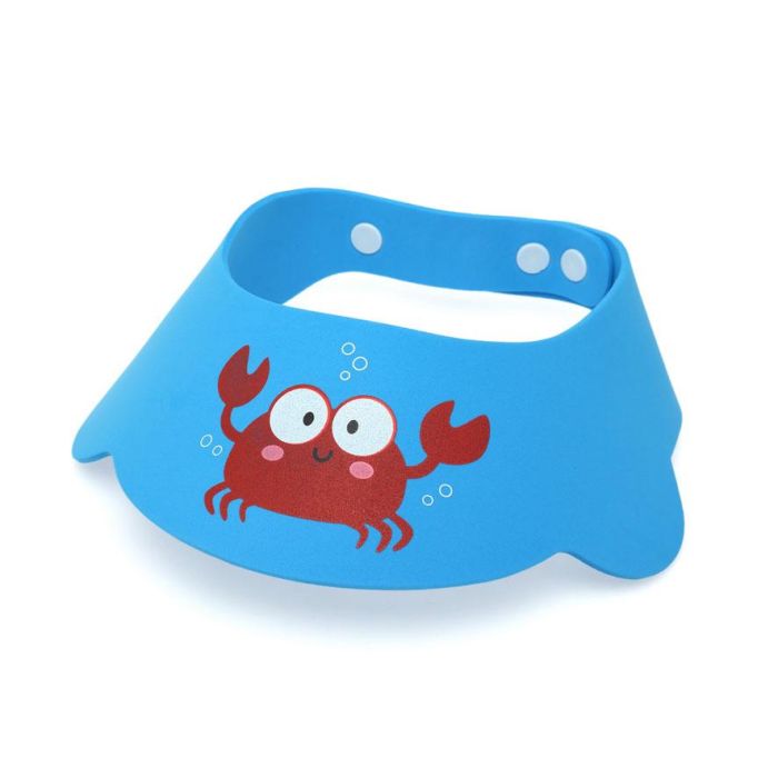 KioKids Visera Antilágrimas Baño para Bebé Cangrejo, Protección Impermeable de Ojos y Orejas, Material EVA Azul, Ajustable +9 meses 2